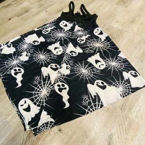 Halloween Ghost Print Lace Up Cami Asymmetrical Dress Medium